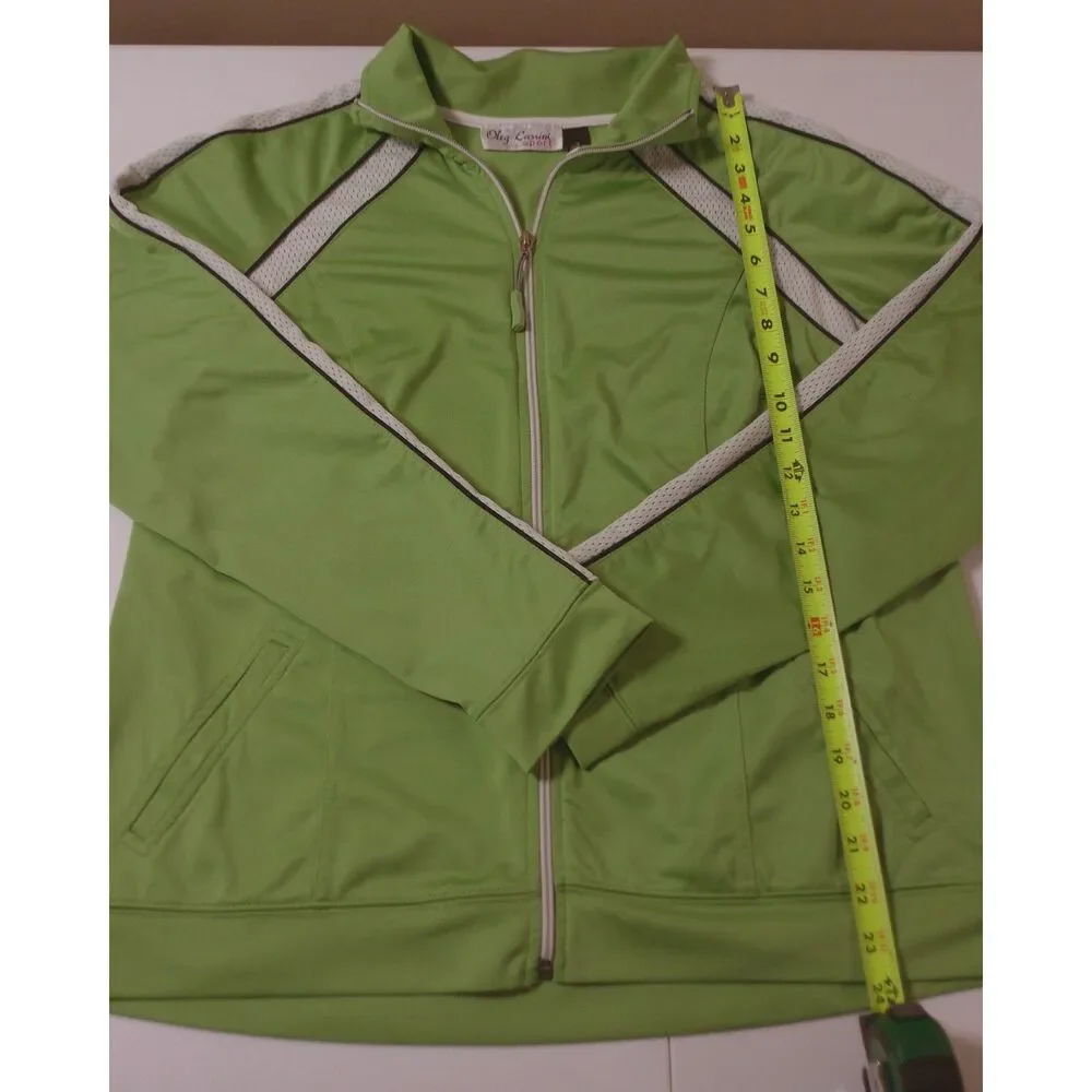 Oleg Cassini Sport XL Lime Green Y2K Track Jacket Zip Up Activewear Athleisure